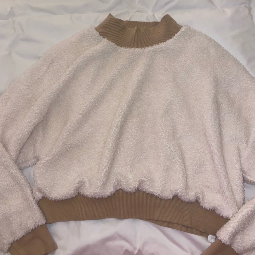 Fabletics Cream and Tan Teddy Jacket